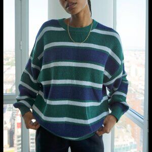 ARITZIA TNA STRIPED COTTON CENTURY GREEN BLUE SWEATER SMALL SIZE 1